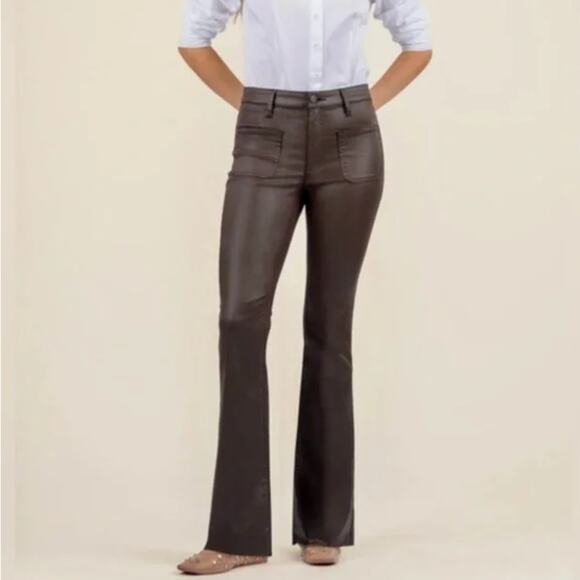 Kut from the Kloth Stella High Rise Flare Faux Leather Pants Brown NWT Size 2 - Picture 1 of 8